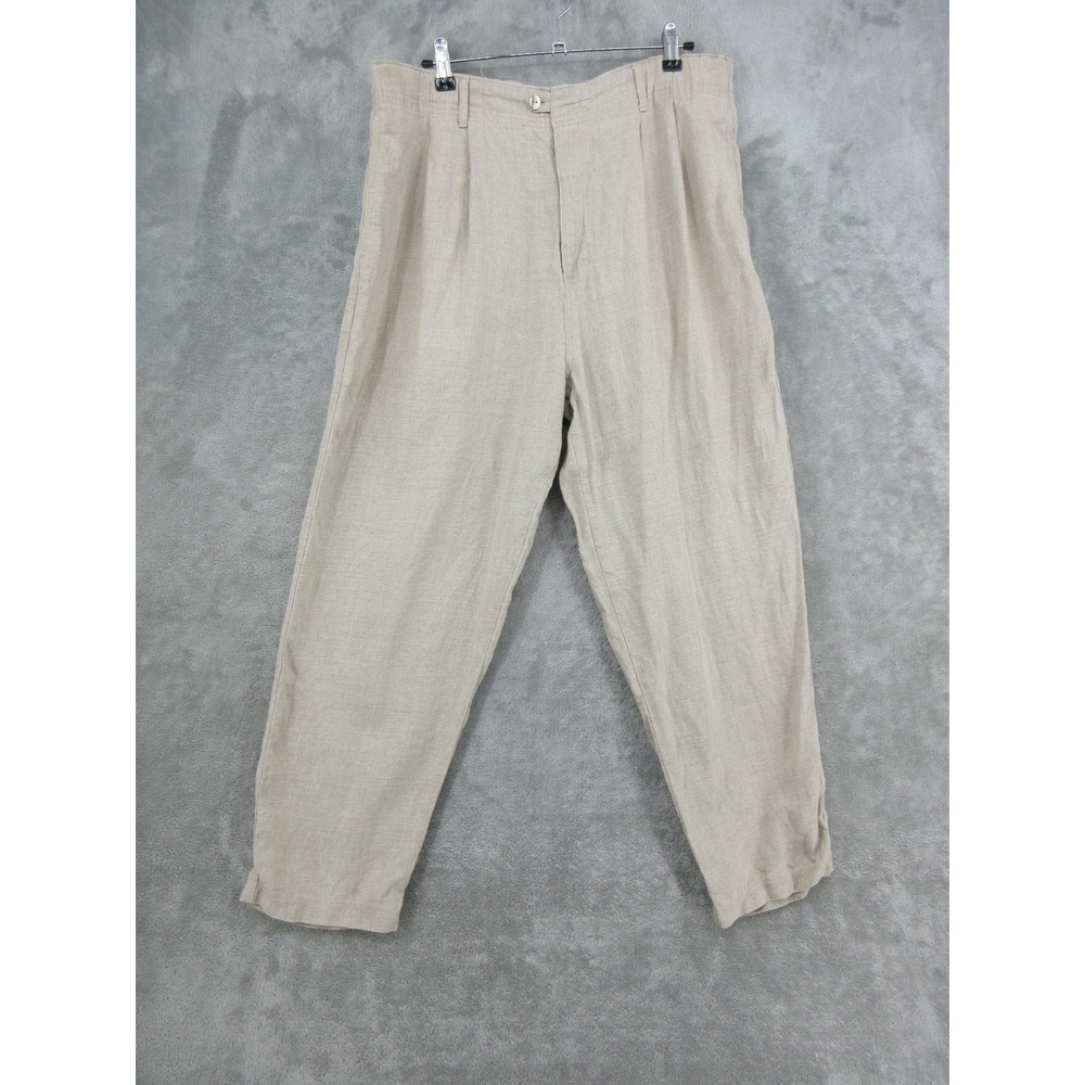 Vintage LL Bean Pants Womens Size 14 Linen Pleated Pockets Relaxed Coastal Tan